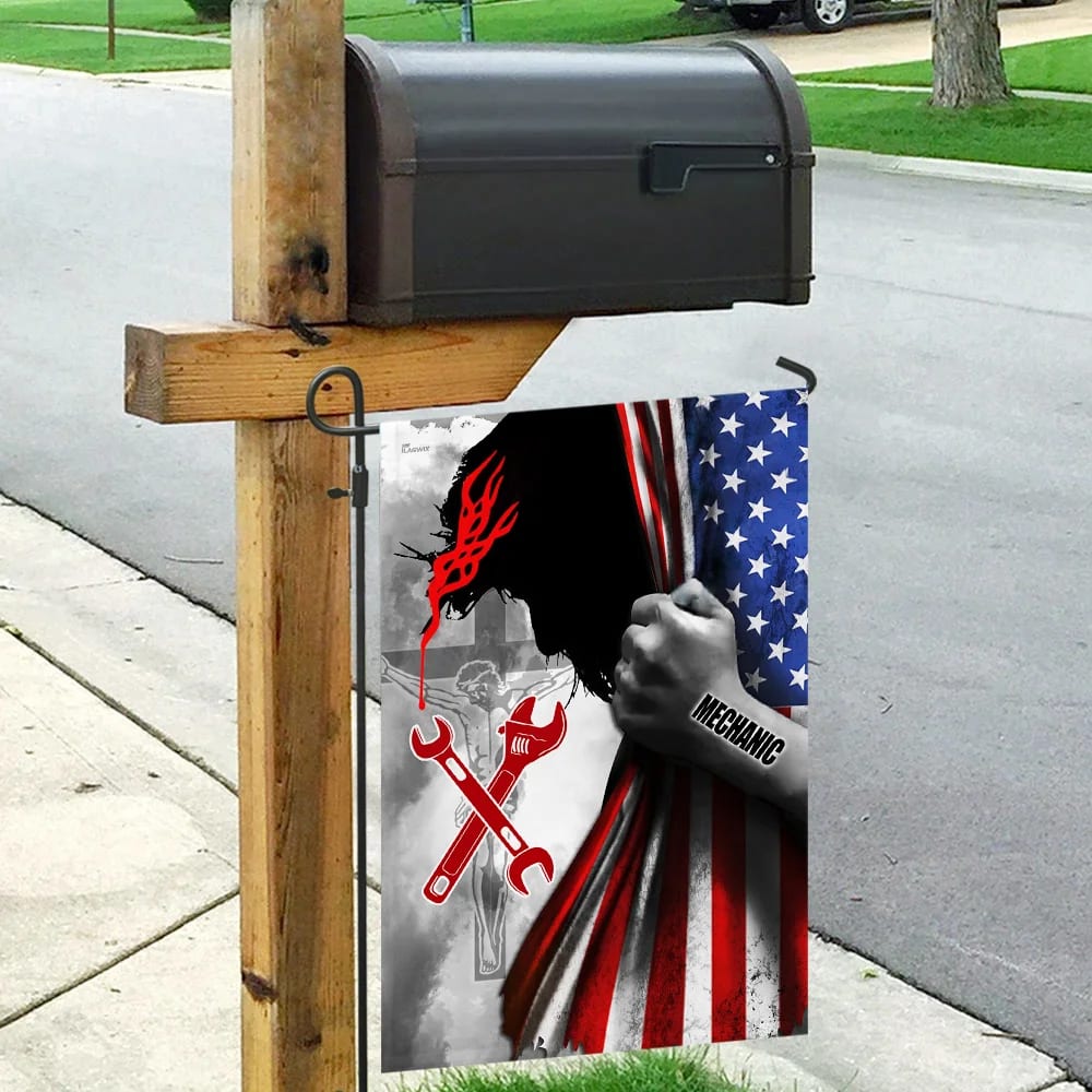 Proud Mechanic Jesus Christ House Flag - Christian Garden Flags - Outdoor Religious Flags