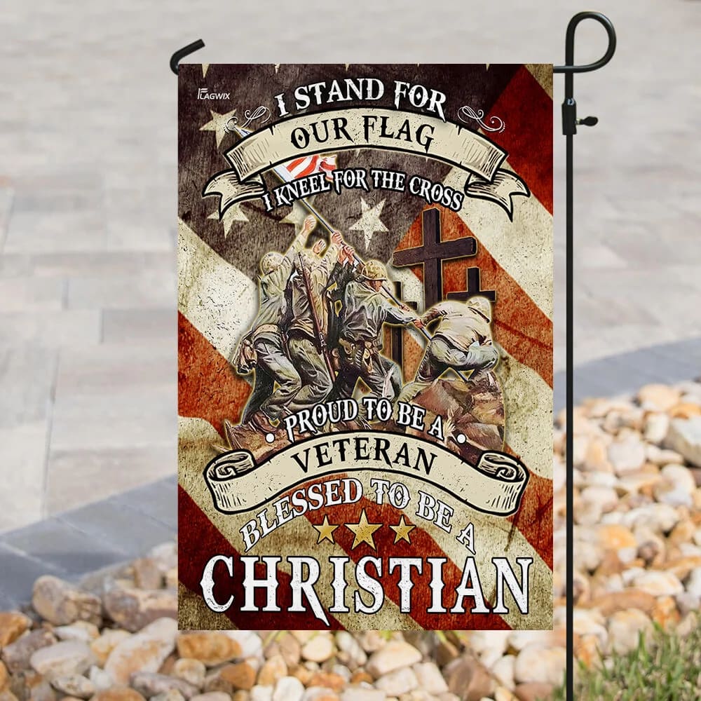 Proud To Be A Veteran Blessed To Be A Christian House Flag - Christian Garden Flags - Outdoor Religious Flags