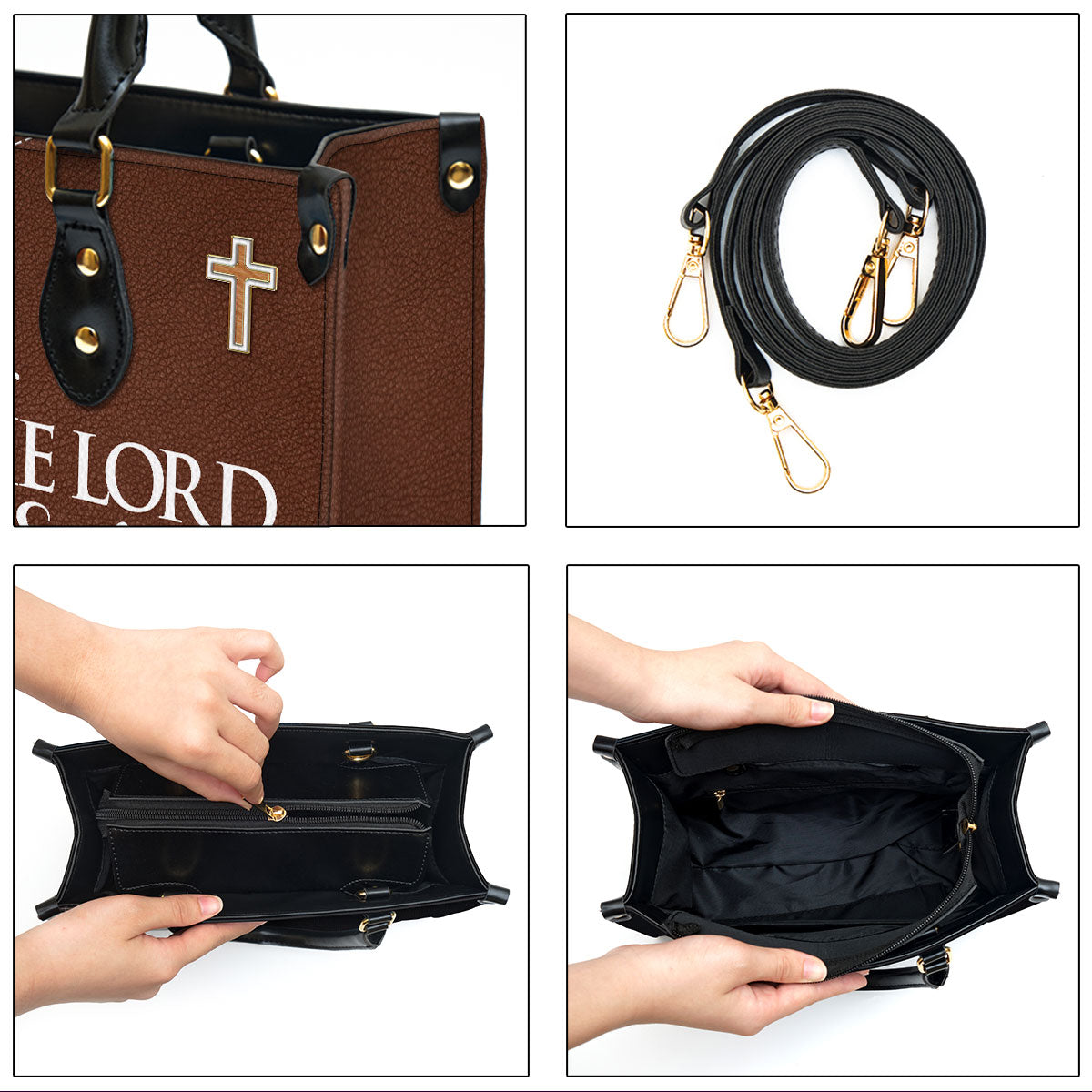 Psalm 1305 I Wait For The Lord Leather Handbag With Handle - Lion And Cross Christian Gifts For Women
