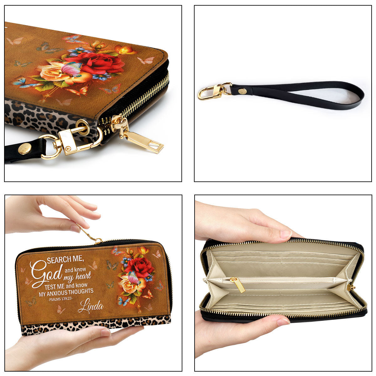 Psalm 13923 Rose And Butterfly Religious Gifts For Women Clutch Purse For Women - Personalized Name - Christian Gifts For Women