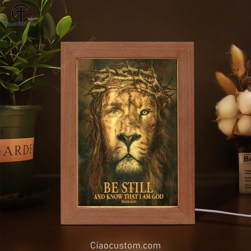 Psalm 4610 Be Still And Know That I Am God Frame Lamp Prints - Bible Verse Wooden Lamp - Scripture Night Light