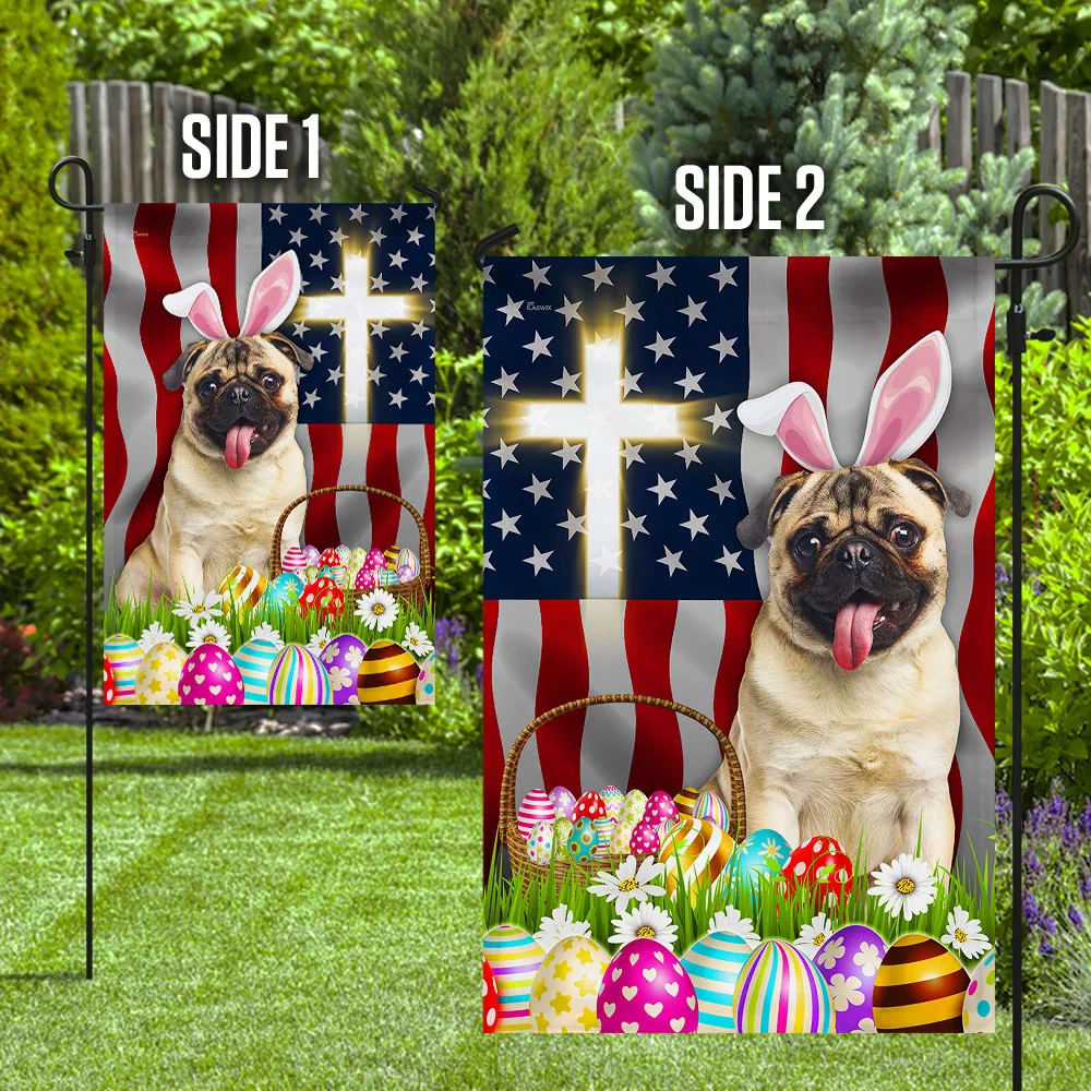 Pug Dog Easter American House Flag - Happy Easter Garden Flag - Decorative Easter Flags