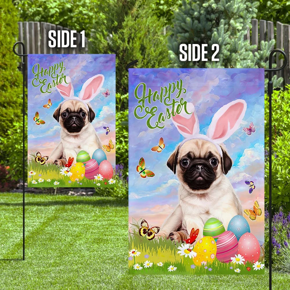 Pug Happy Easter House Flag - Easter Garden Flag - Easter Outdoor Decor