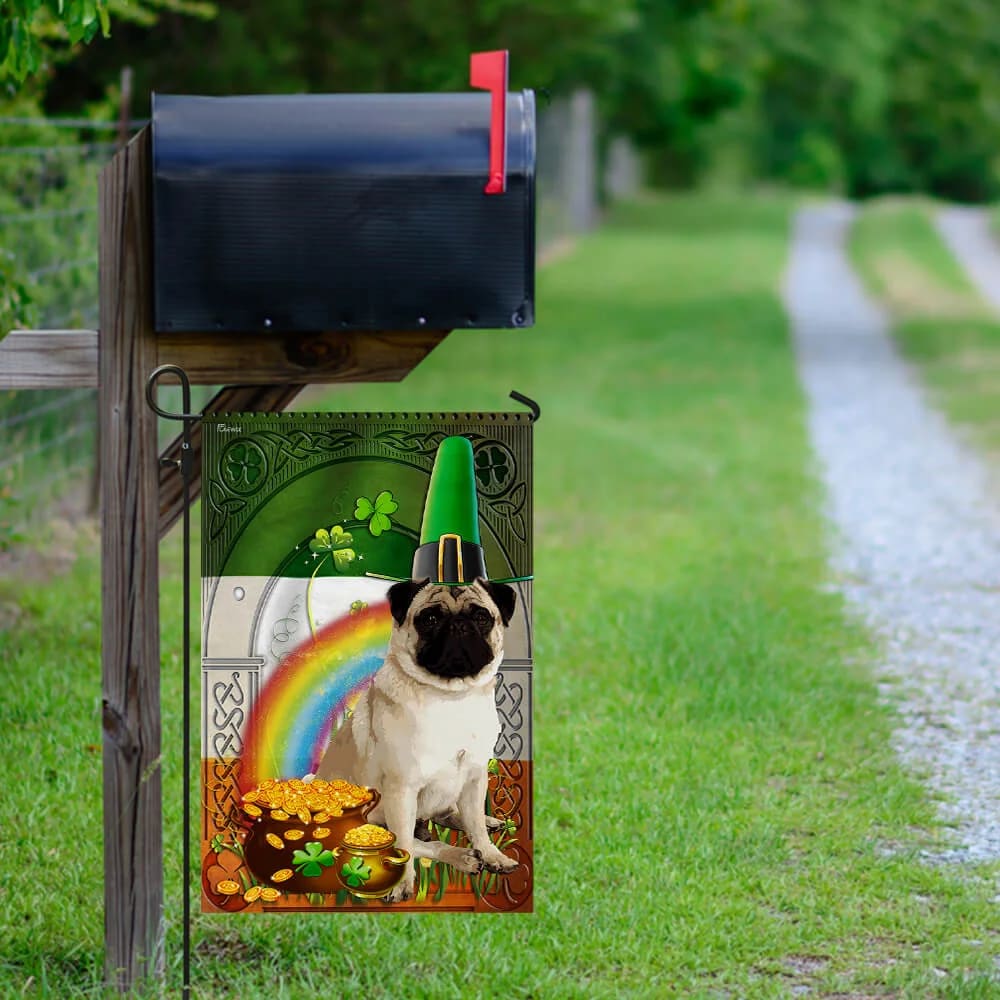 Pug Irish House Flag - St Patrick's Day Garden Flag - Outdoor St Patrick's Day Decor