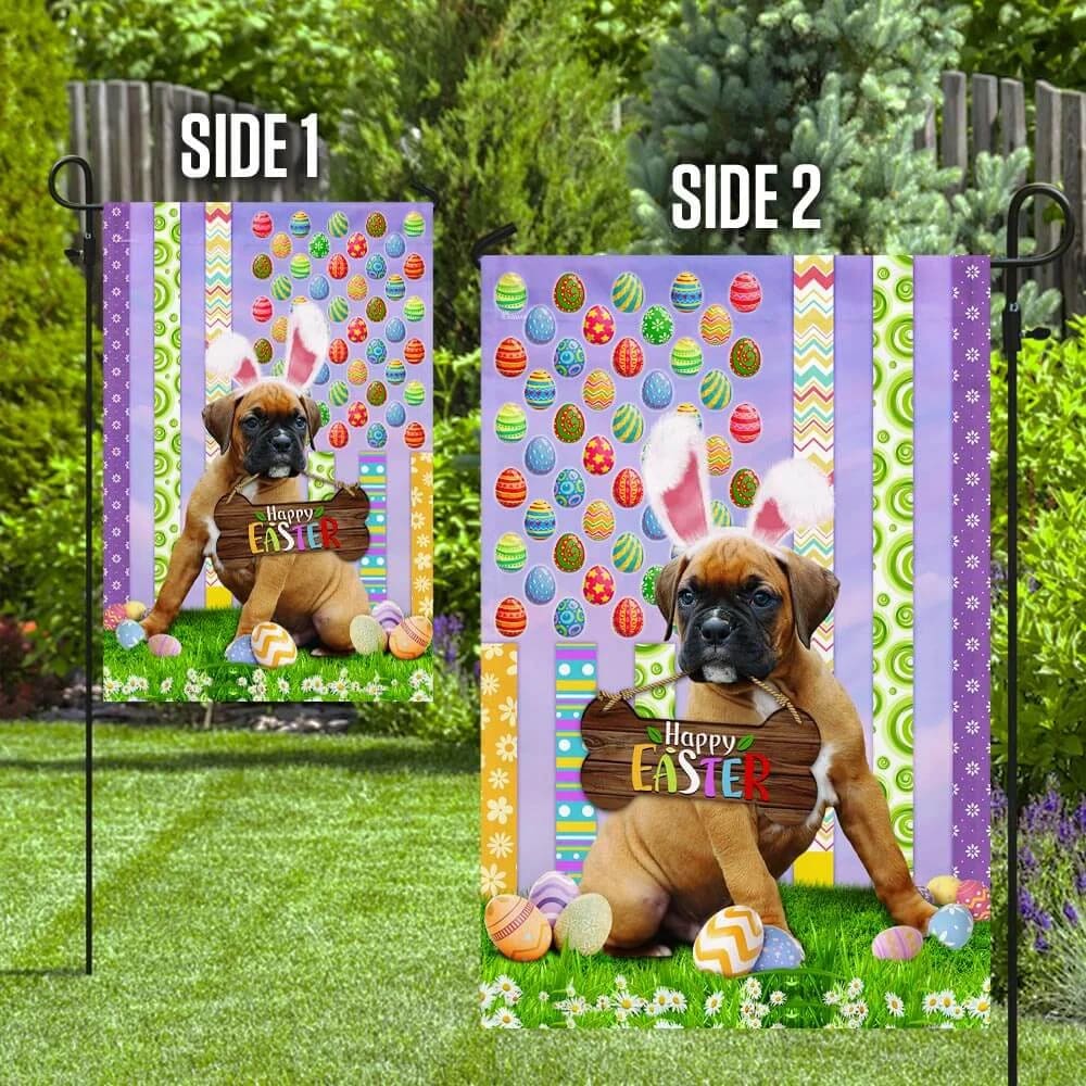 Puppy Boxer 1 Happy Easter American House Flag - Easter Garden Flag - Easter Outdoor Decor