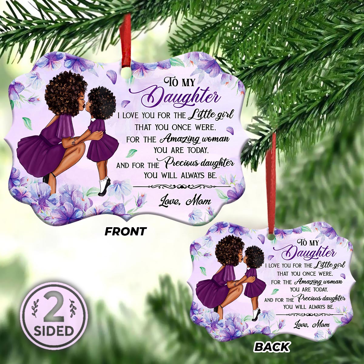 Purple Flower To My Black Daughter Metal Ornament - Christmas Ornament - Christmas Gift