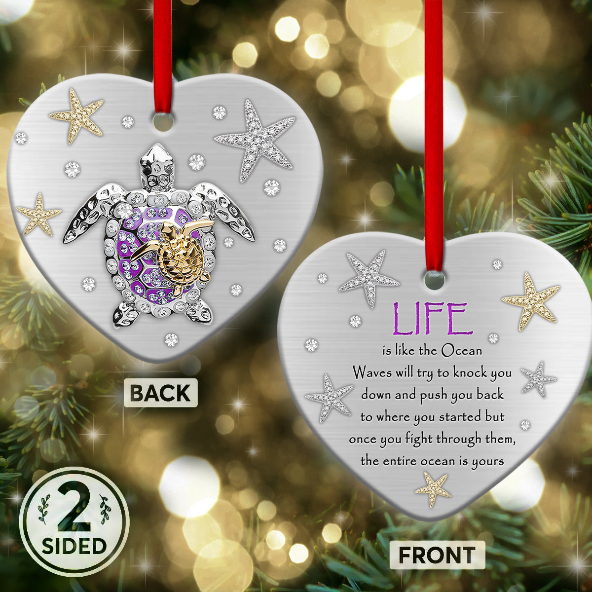 Purple Turtle Advice Heart Ornament - Christmas Ornament - Ciaocustom
