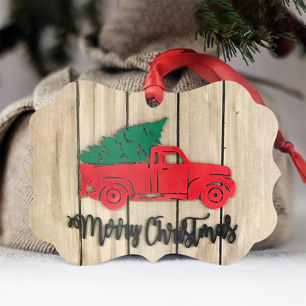 Redtruck Christmas Metal Ornament - Christmas Ornament - Christmas Gift