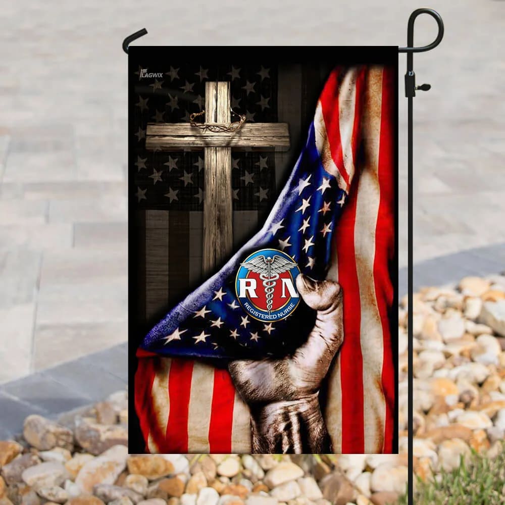 Registered Nurse Christian Cross America House Flags - Christian Garden Flags - Outdoor Christian Flag