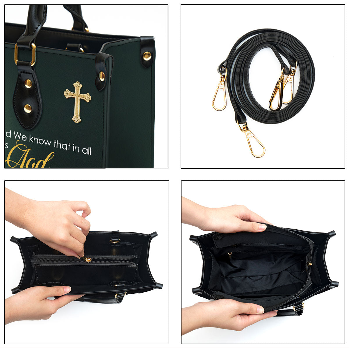 Romans 8 28 And We Know That In All Things Religious Personalized Leather Handbag With Handle Gifts For Christian Women