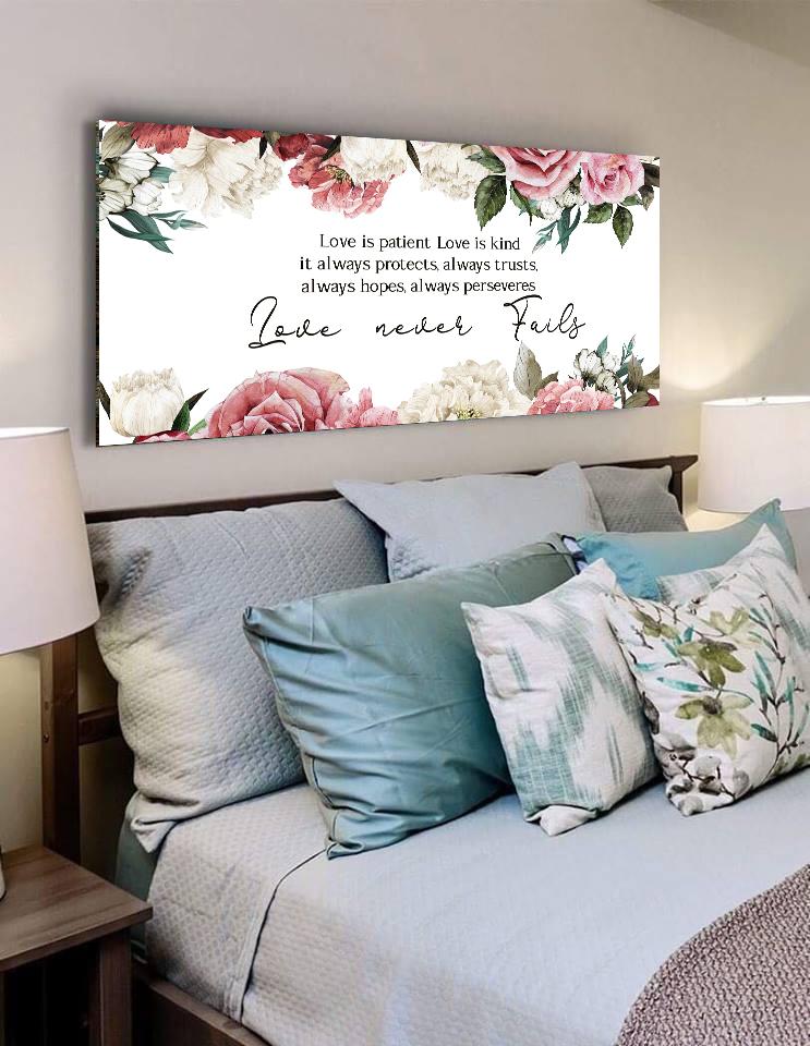 Rose Border & Love Is Patient, Love Is Kind Canvas Print - Christian Canvas Wall Art