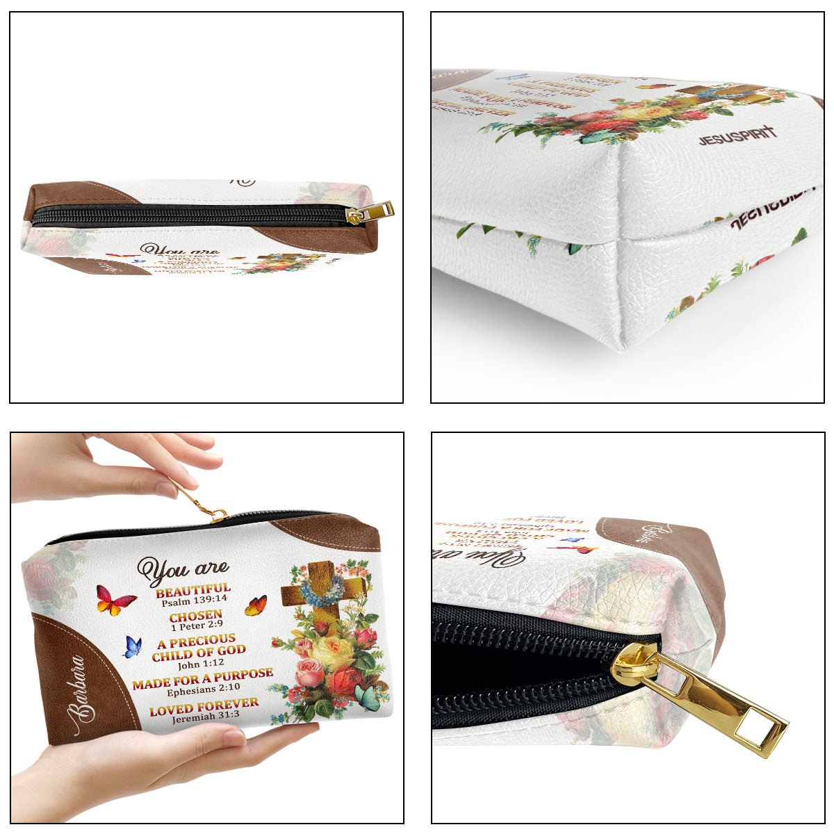 Rose & Cross A Precious Child Of God Personalized Leather Pouch For Spiritual Friends