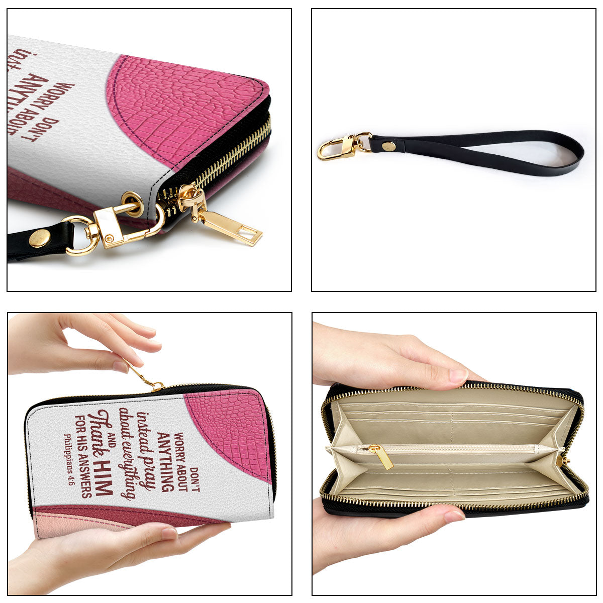 Rose Don‘T Worry About Anything Philippians 46 Scripture Gifts For Religious Women Clutch Purse For Women - Personalized Name