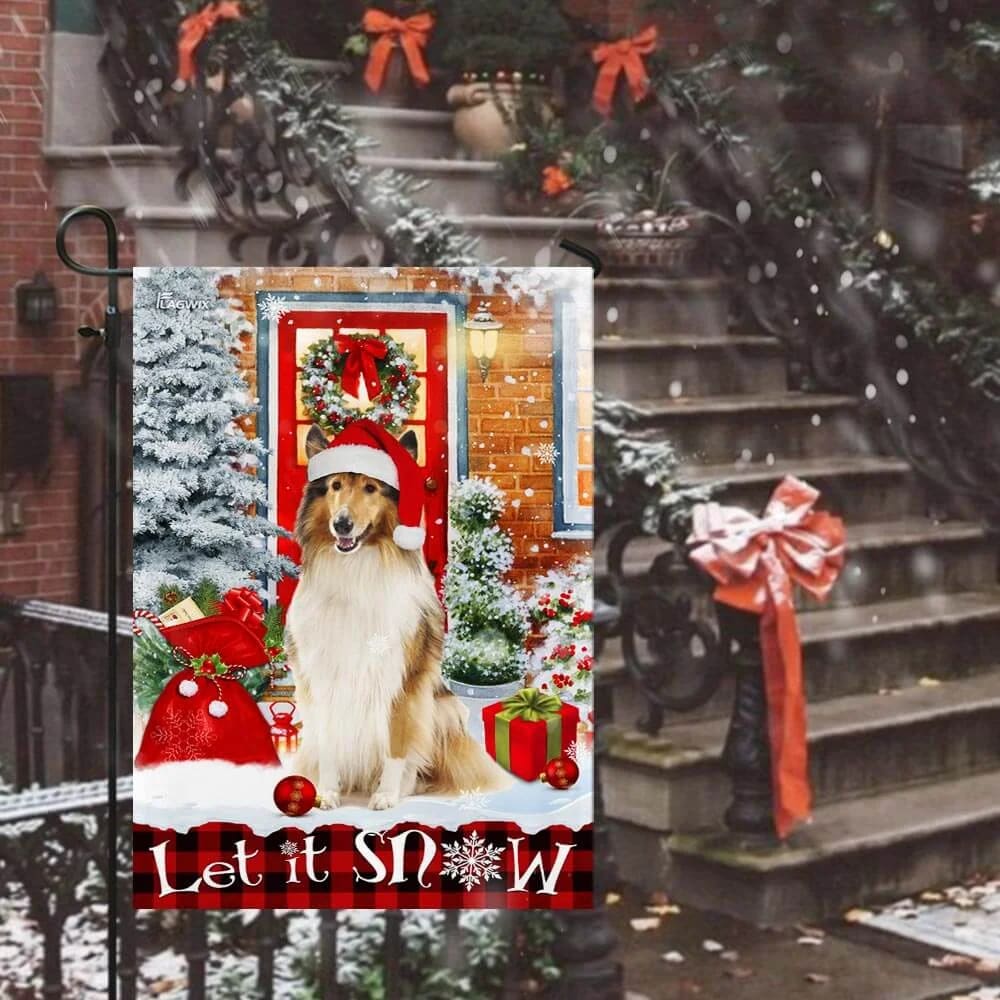 Rough Collie. Mery Christmas Flag - Christmas Garden Flag - Christmas House Flag - Christmas Outdoor Decoration