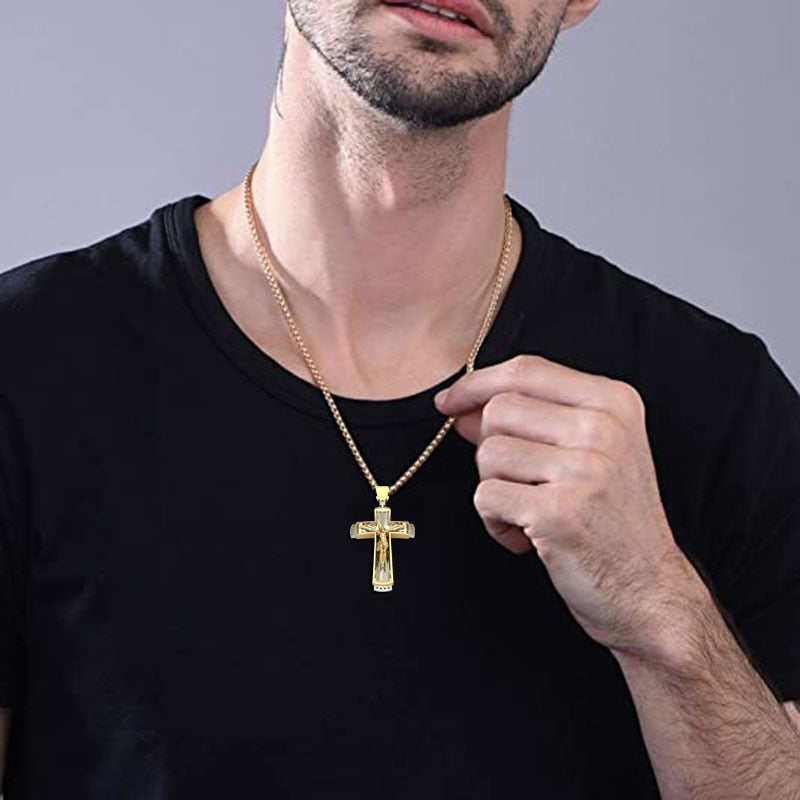 Stylish Golden Jesus Cross Necklace - Perfect Religious Gift for Family and Friends