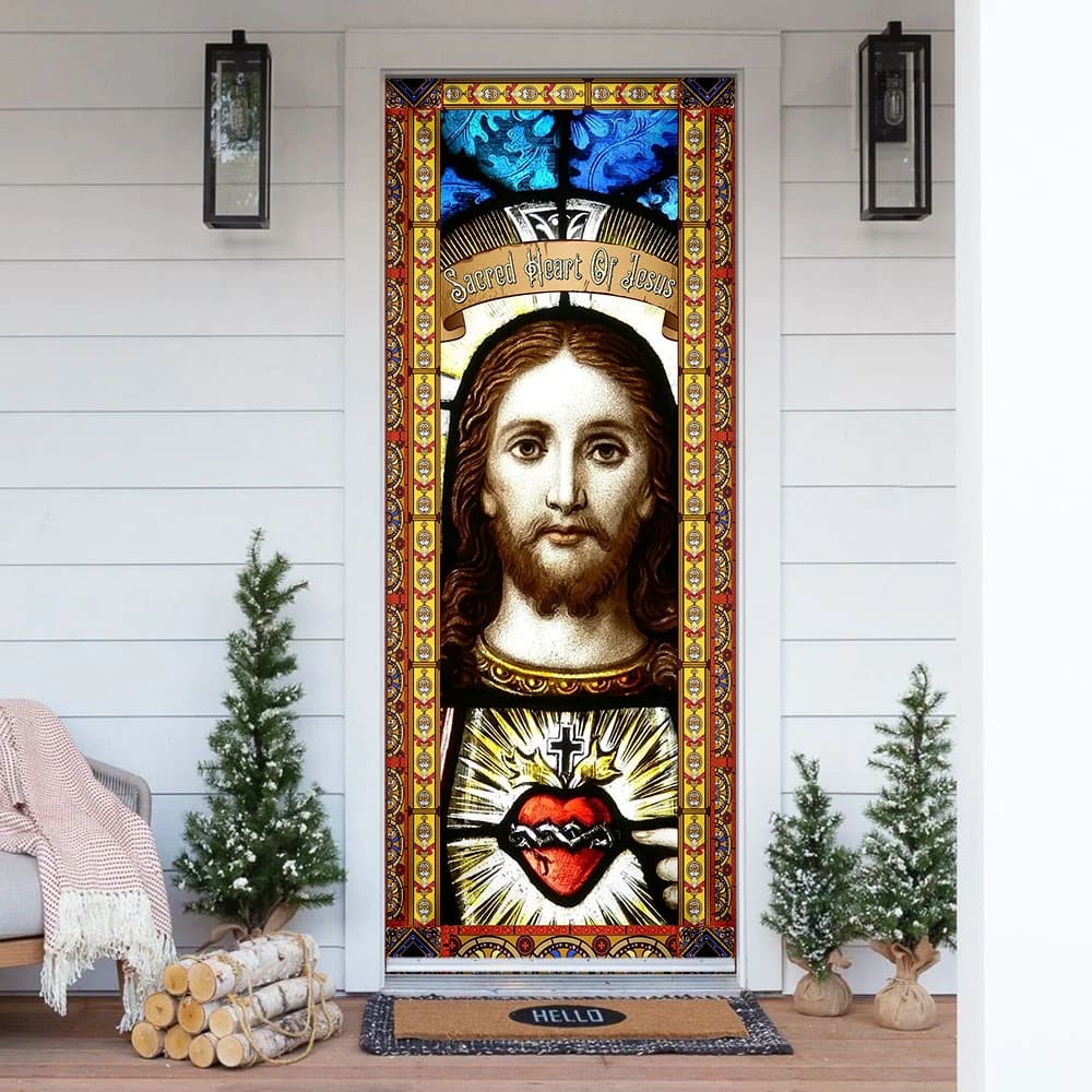 Sacred Heart Of Jesus. Christian Door Cover - Religious Door Decorations - Christian Home Decor