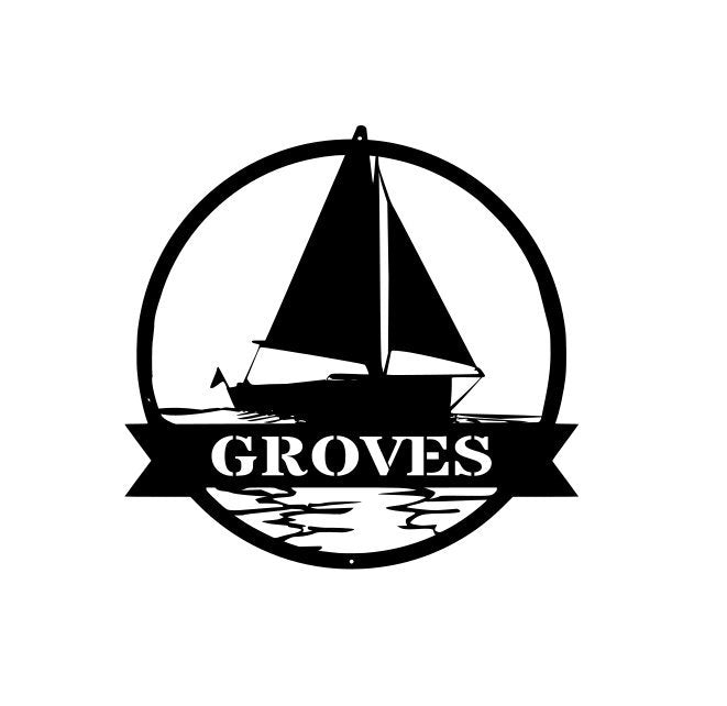 Sailboat Monogram - Metal Wall Art Décor-Personalized Eagle Monogram Farm Sign Metal Name Sign Door Hanger Housewarming Gift