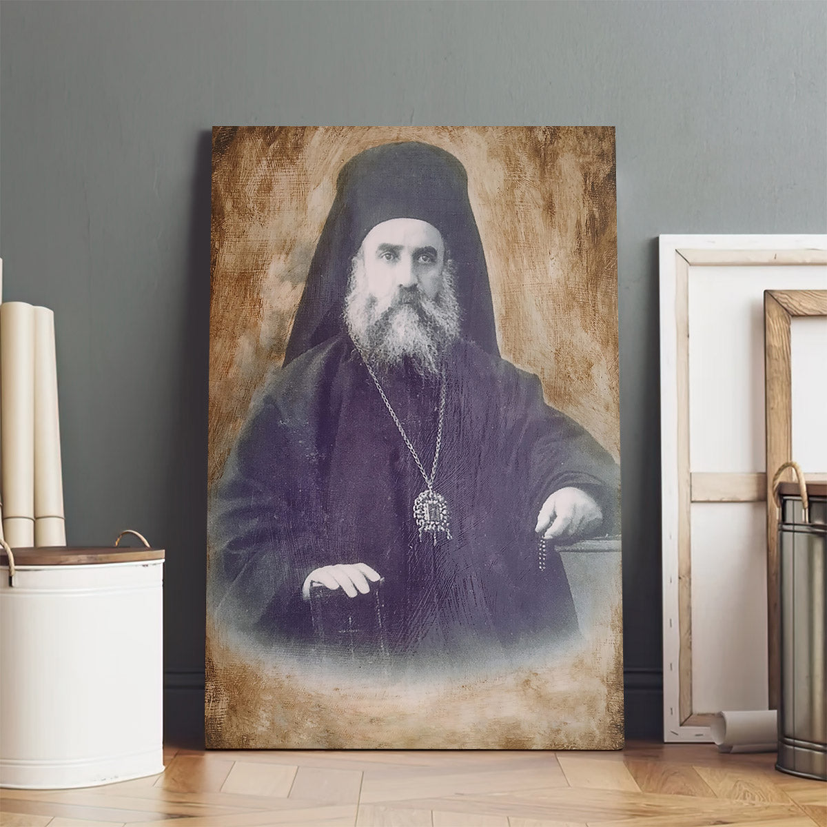 Saint Nektarios Face Portrait Canvas Wall Art - Christian Wall Art Decor - Religious Wall Art Canvas