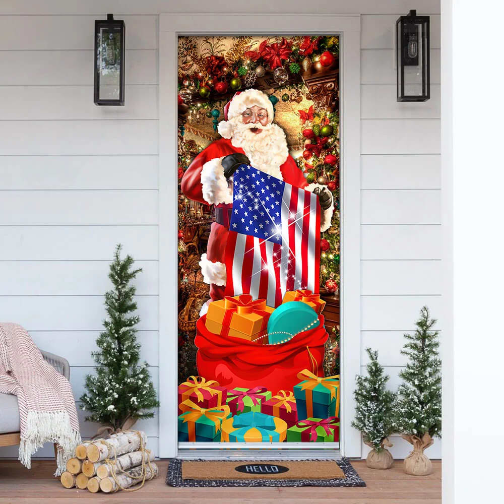 Santa Laughing Door Cover - American Christmas Door Cover - Christmas Outdoor Decoration