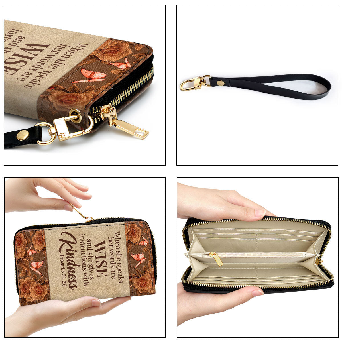 She Gives Instructions With Kindness Proverbs 3126 Bible Verse Christ Gifts For Women Rose Clutch Purse For Women - Personalized Name