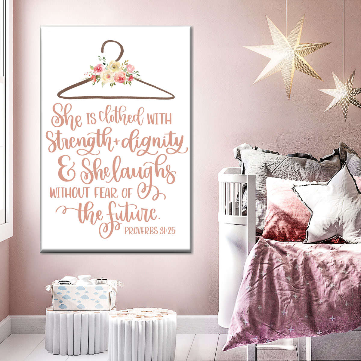 She Is Clothed In Strength And Dignity Wall Art Canvas - Canvas Religious Wall Art - Christian Wall Decor Living Room