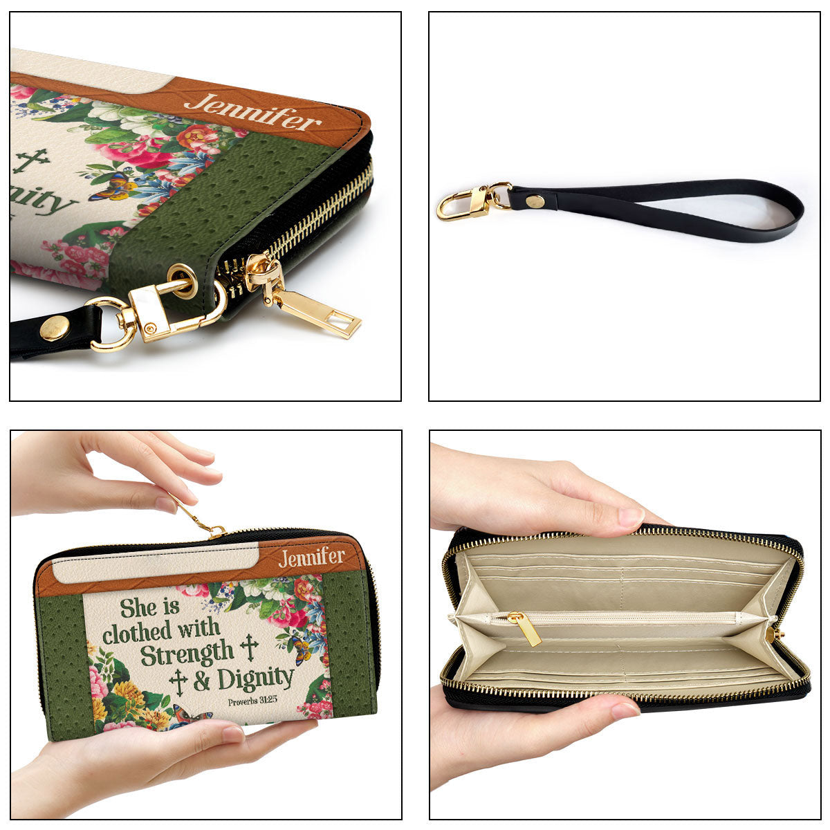 She Is Clothed With Strength And Dignity Adorable Clutch Purse For Women - Personalized Name - Christian Gifts For Women