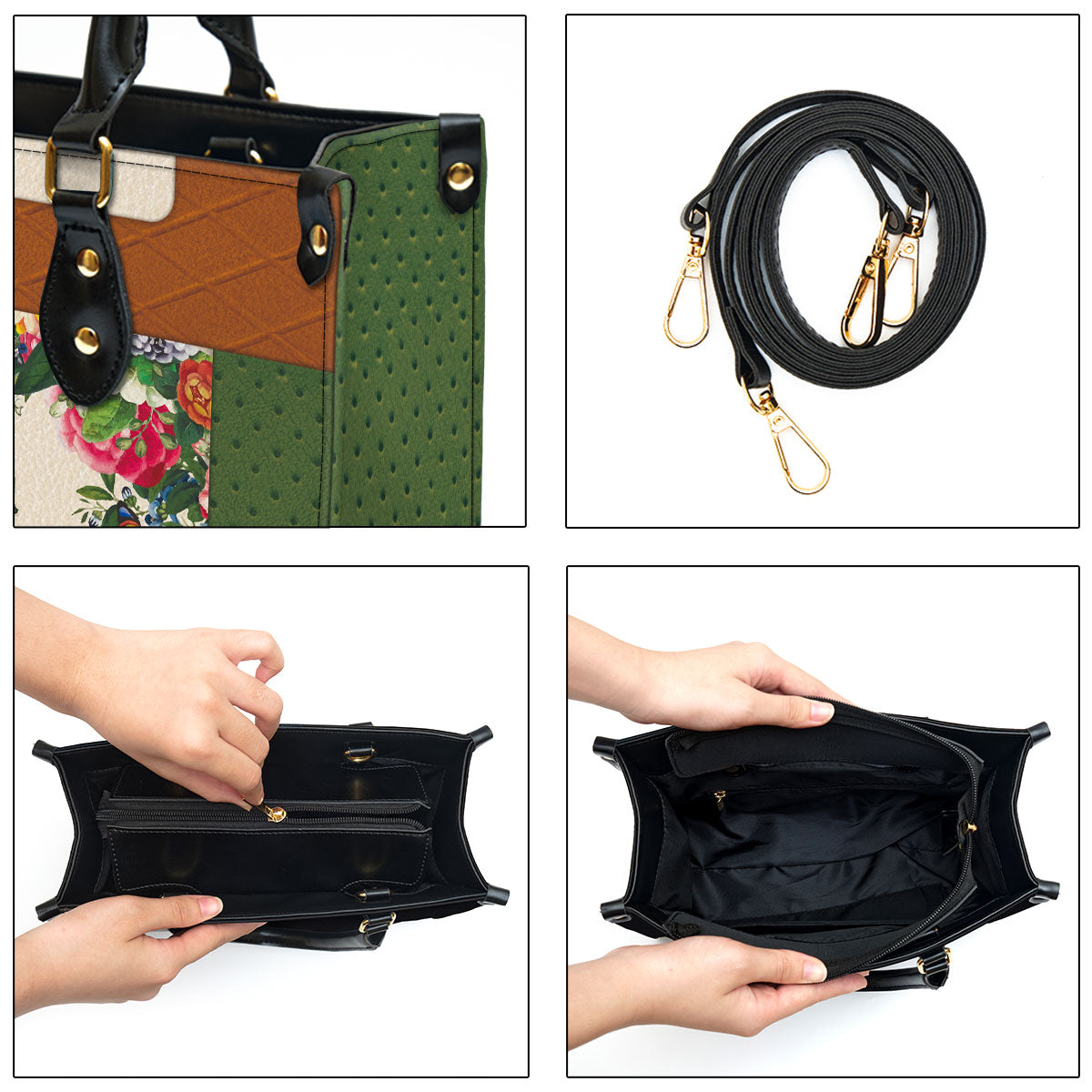 She Is Clothed With Strength And Dignity Leather Bag - Custom Name Flower Leather Handbag - Christian Gifts For Women