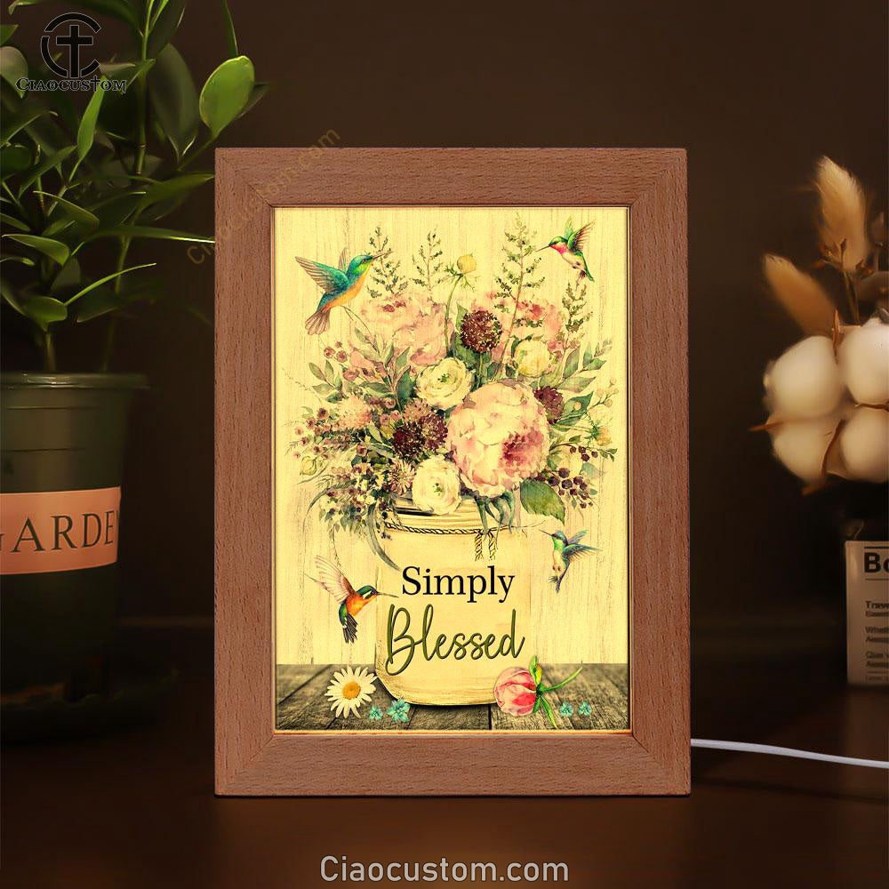 Simply Blessed Wall Art Frame Lamp, Hummingbird Flowers Christian Frame Lamp Wall Art - Bible Verse Wooden Lamp - Scripture Wall Decor