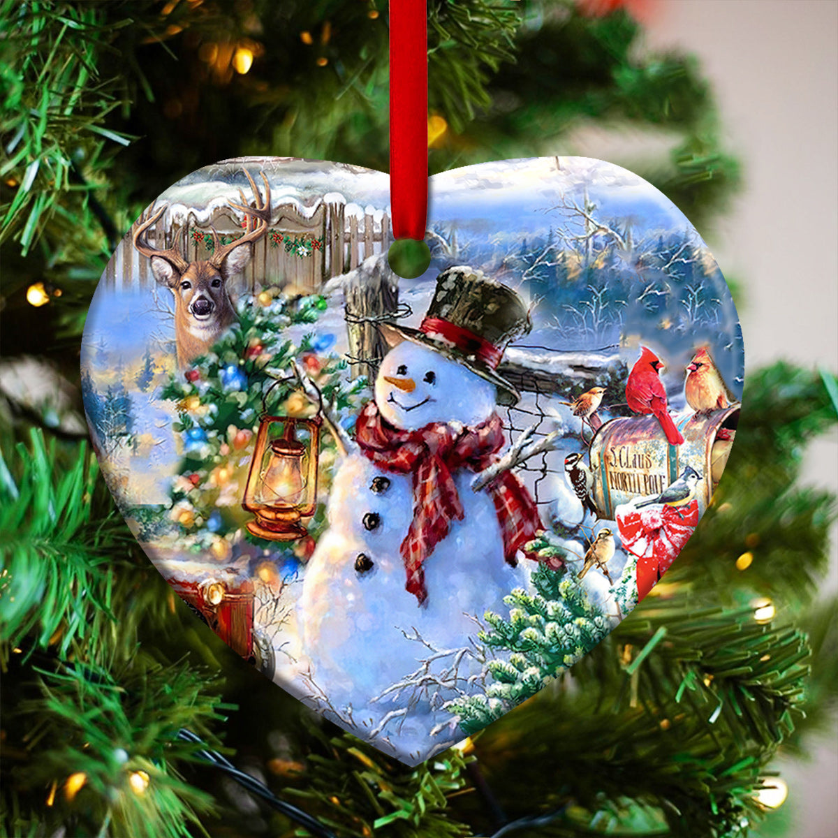 Snowman 5 Heart Ceramic Ornament - Christmas Ornament - Christmas Gift