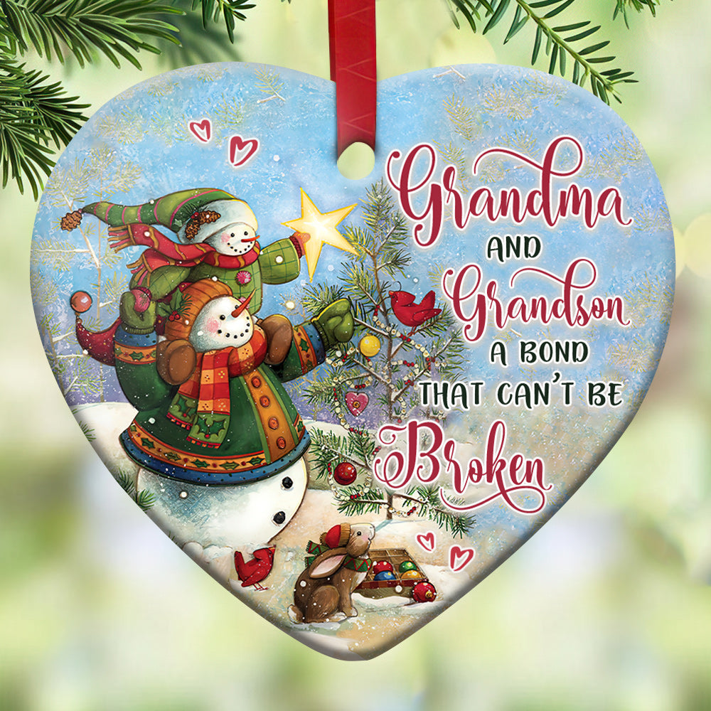 Snowman Grandma And Grandson Heart Ornament - Christmas Ornament - Ciaocustom