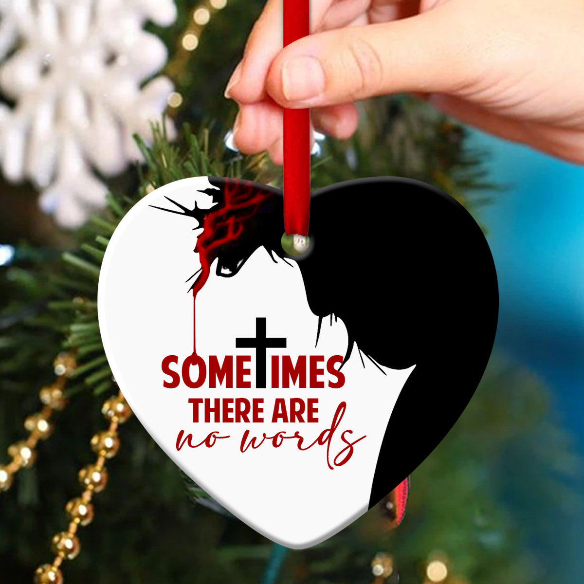 Sometimes No Words Are Needed - Christian Ceramic Heart Ornament - Ornaments Hanging Gift