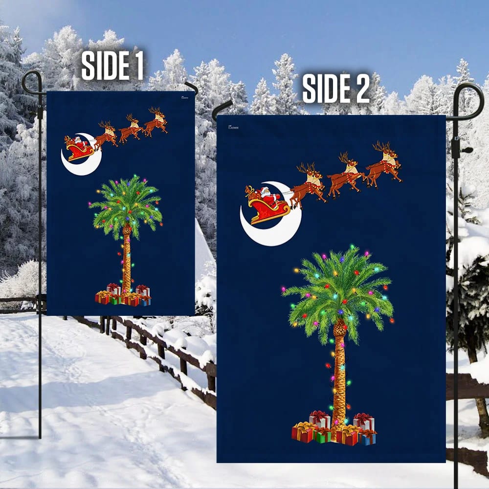 South Carolina Christmas Flag Santa Palm - Christmas Garden Flag - Christmas House Flag - Christmas Outdoor Decoration