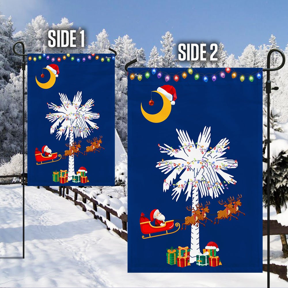South Carolina Christmas Santa Flag Christmas Palmetto Tree - Religious Christmas House Flags