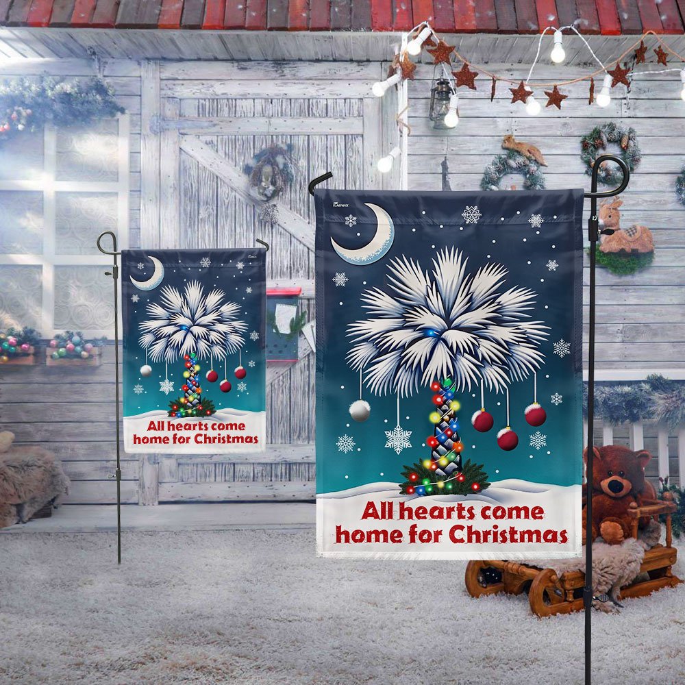 South Carolina Palmetto All Hearts Come Home For Christmas Flag - Religious Christmas House Flags