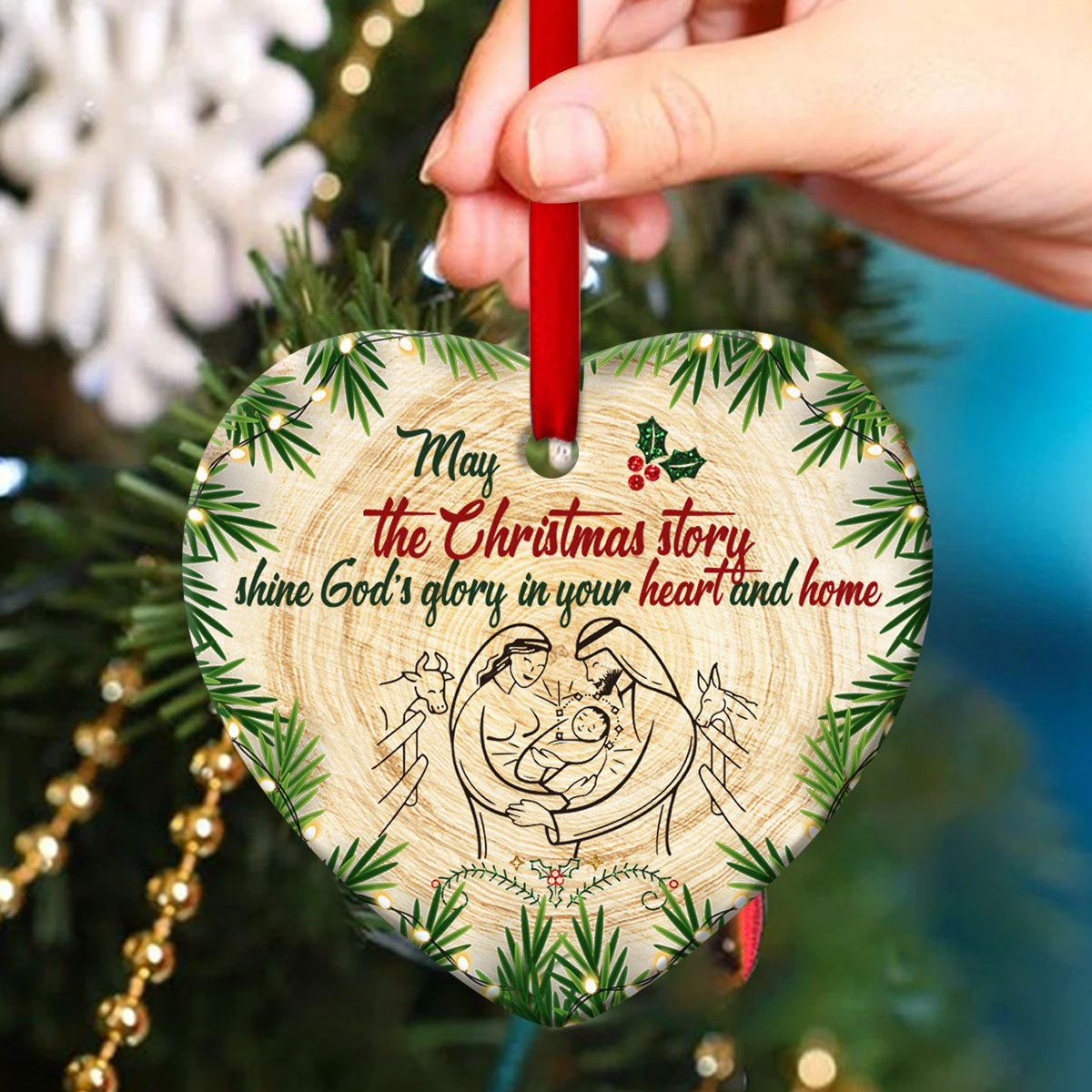 Special Christmas Ceramic Heart Ornament - Born Of God - Christian Hanging Gift