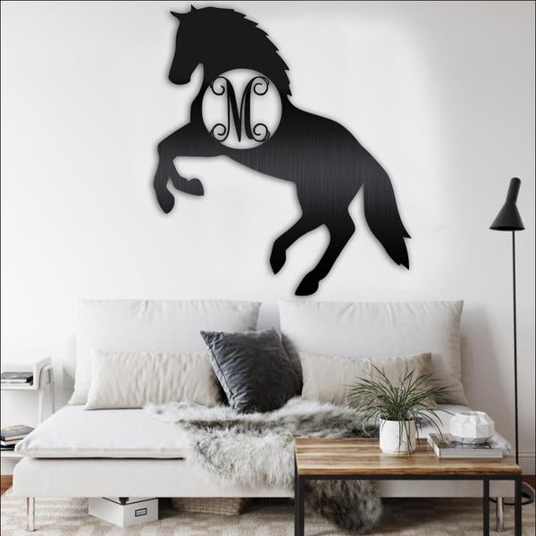 Split Letter Horse Metal Monogram Split Letter Monogram Personalized Horse Metal Sign Horseshoe Art Western Decor Initial Metal Sign