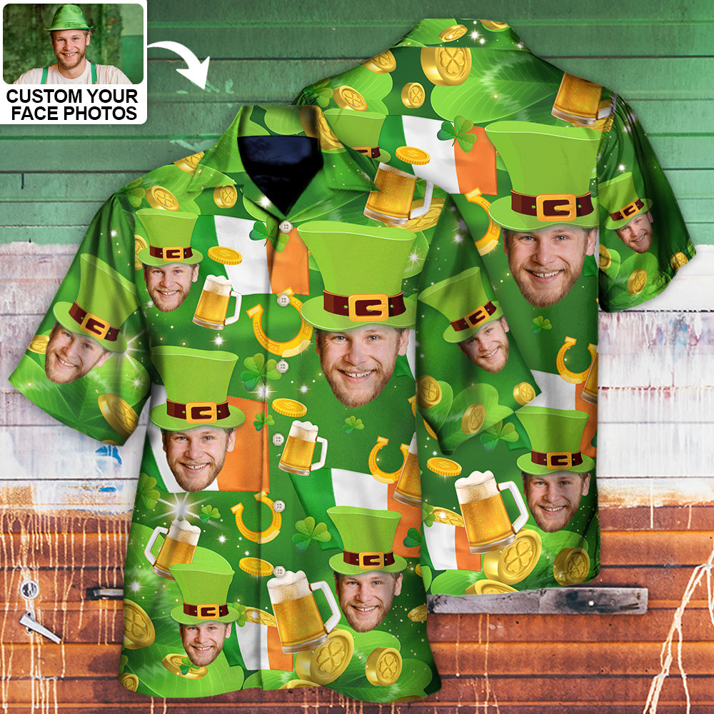 St. Patrick's Day Happy Funny Gift Custom Photo Hawaiian Shirt For Men & Women - Personalized Photo Gifts