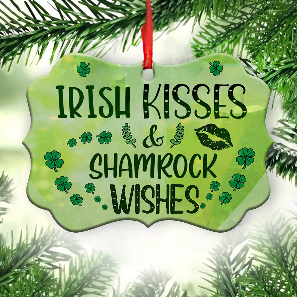 St Patricks Day Gnome Irish Kisses And Shamrock Wishes Metal Ornament - Christmas Ornament - Christmas Gift
