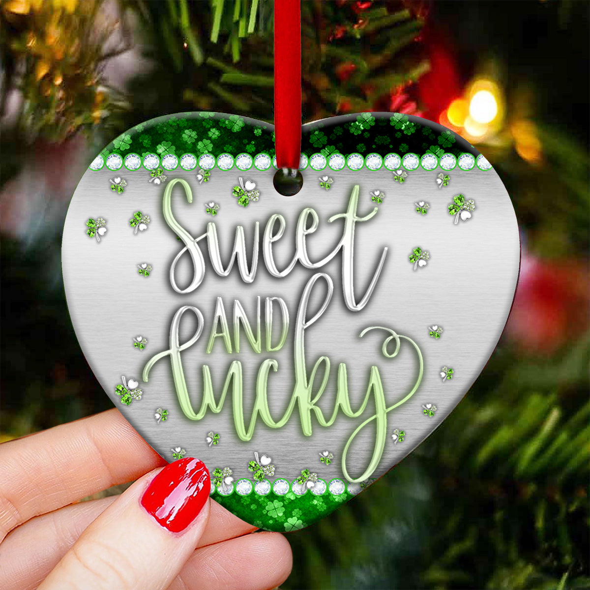 St Patricks Day Jewelry Clover Sweet And Lucky Heart Ceramic Ornament - Christmas Ornament - Christmas Gift