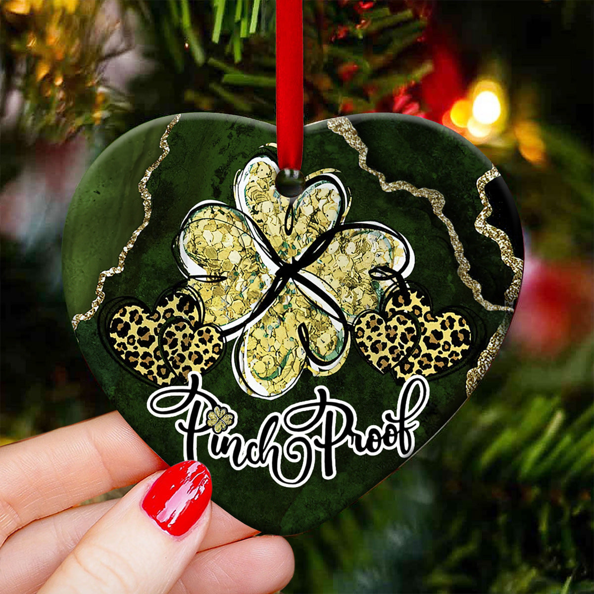 St Patricks Day Marble Clover Pinch Proof Heart Ceramic Ornament - Christmas Ornament - Christmas Gift