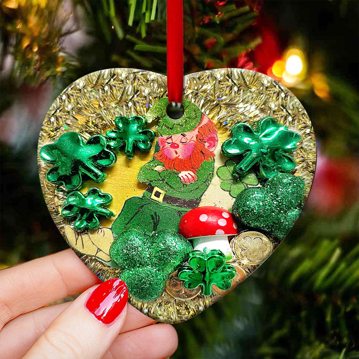 St Patricks Day Marble With Mushroom Heart Ceramic Ornament - Christmas Ornament - Christmas Gift