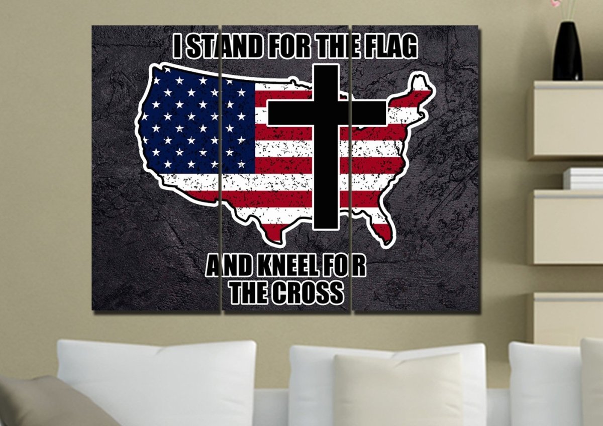 Stand For The Cross, Kneel For The Flag American Flag Patriotic Wall Art - Christian Canvas Wall Art