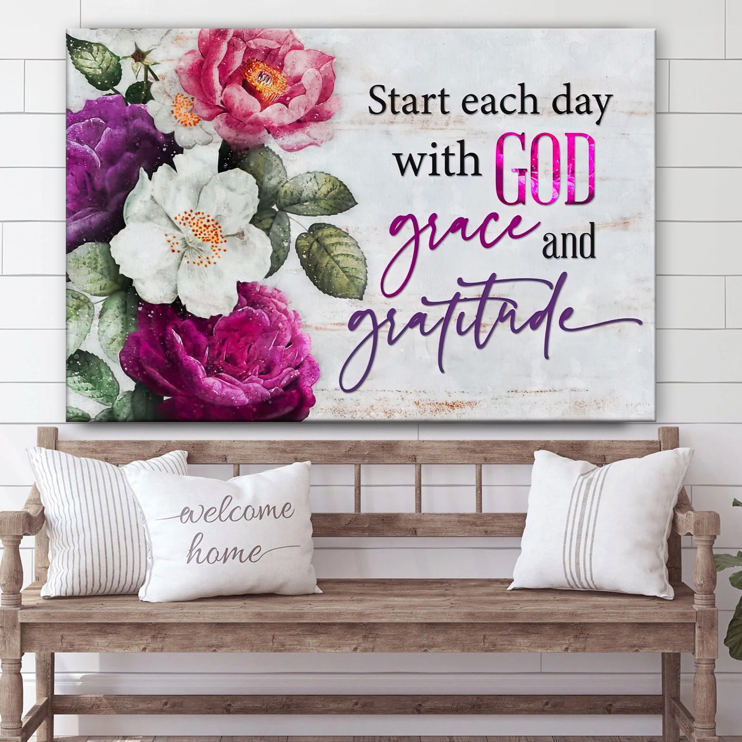 Start Each Day With God Grace And Gratitude Flowers Painting Wall Art Canvas - Painting On Canvas