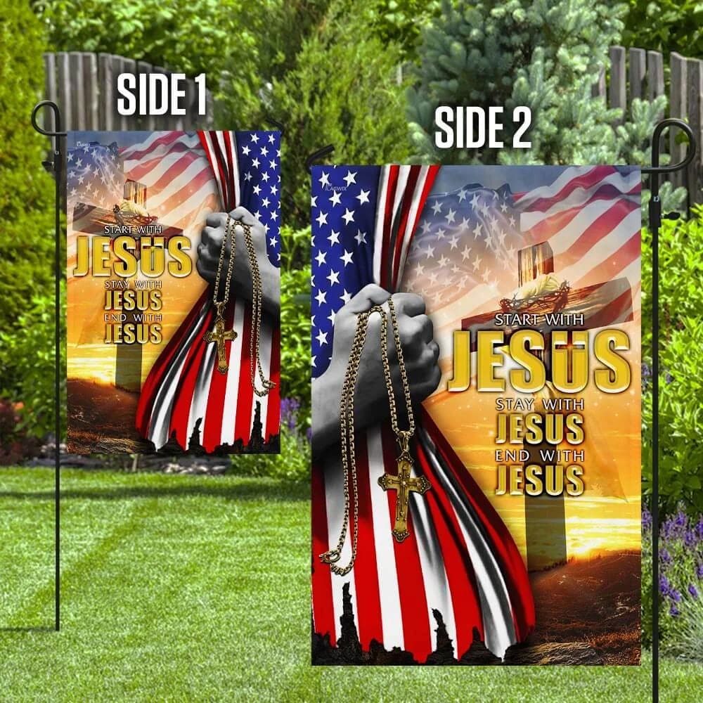 Start With Jesus American House Flag - Christian Garden Flags - Outdoor Religious Flags