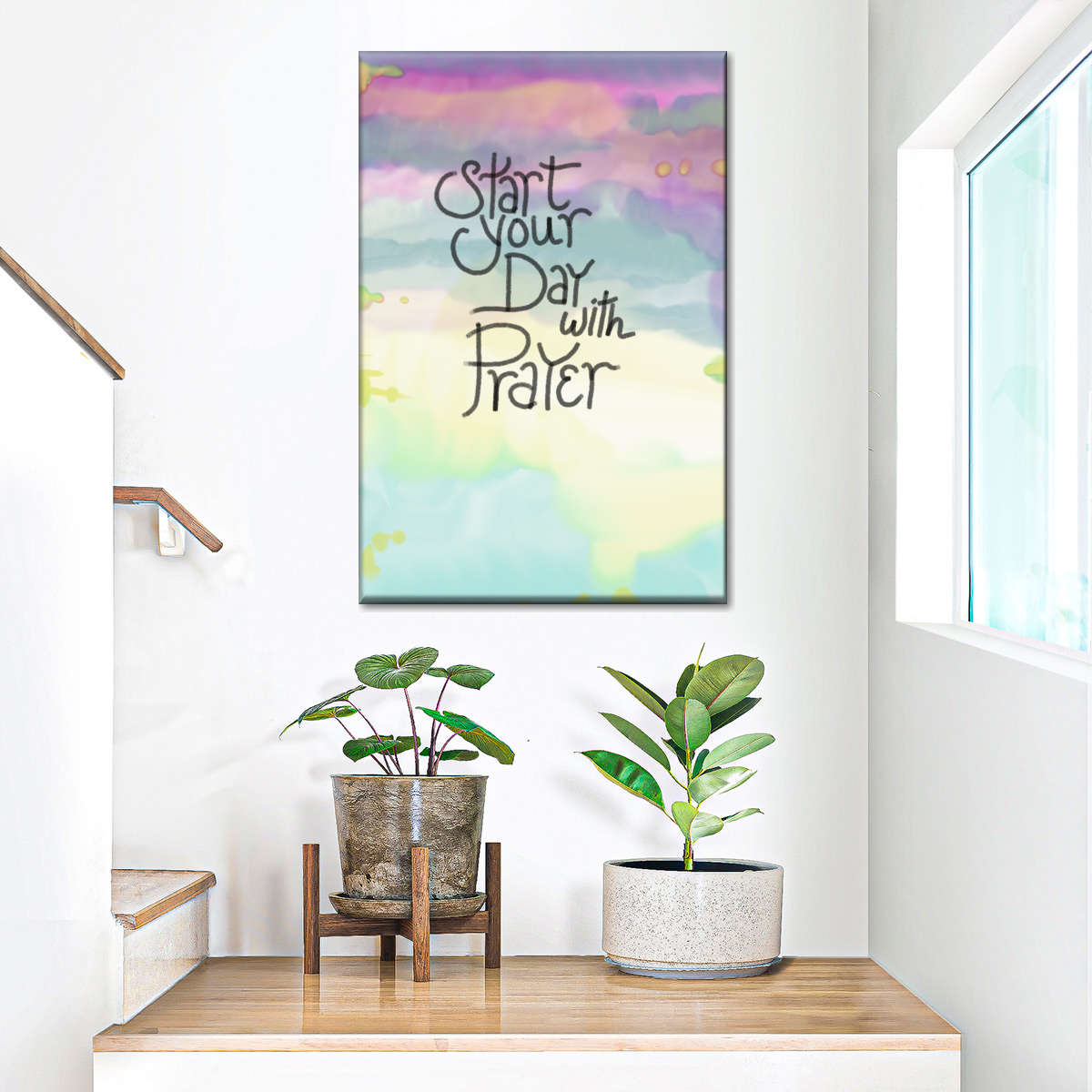 Start Your Day With Prayer Wall Art Canvas - Canvas Religious Wall Art - Christian Wall Decor Living Room
