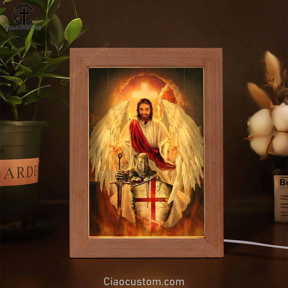 Stunning Angel Wings, Amazing Warrior, Jesus, Cross Frame Lamp
