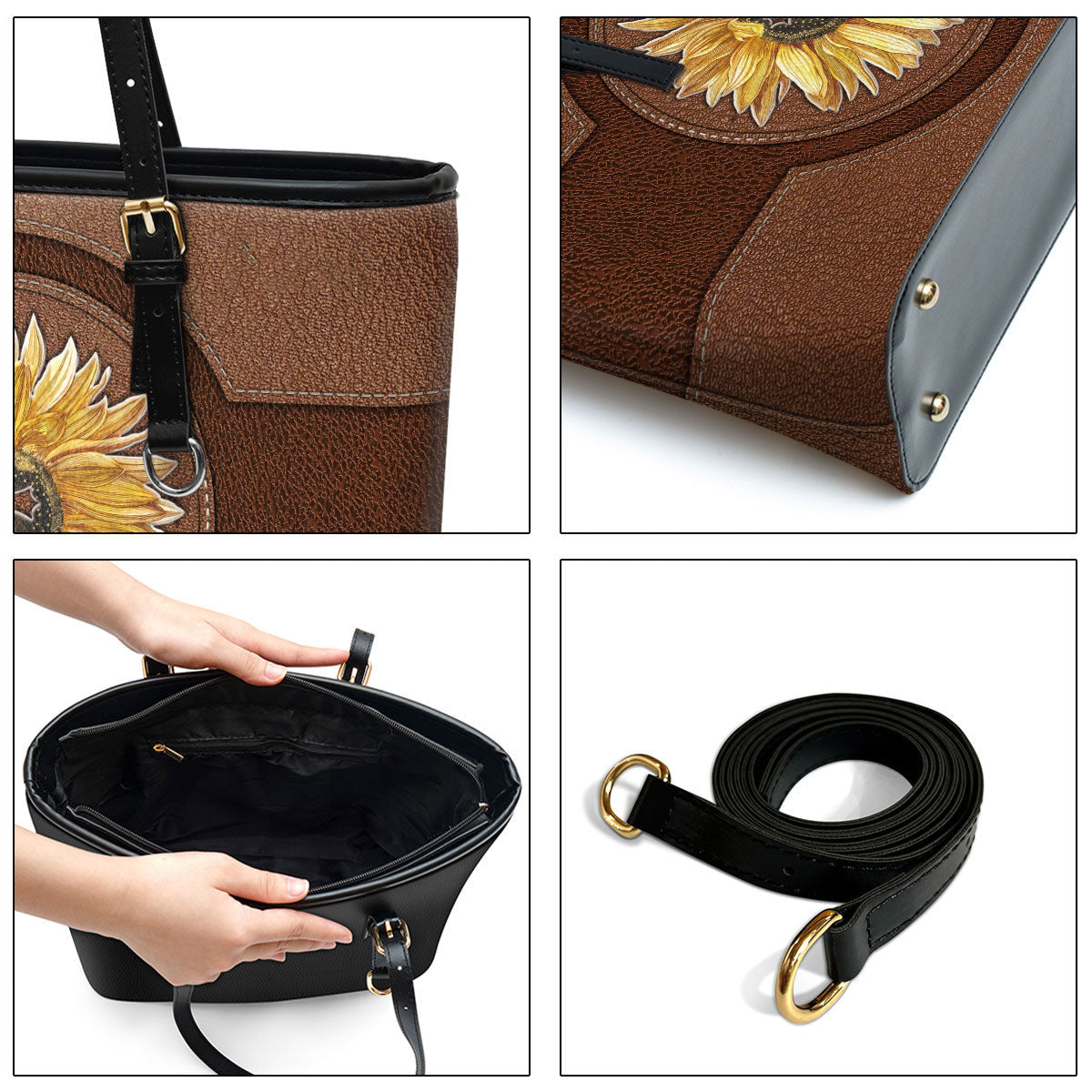 Sunflower Cross Large Leather Tote Bag - Christ Gifts For Religious Women - Best Mother's Day Gifts