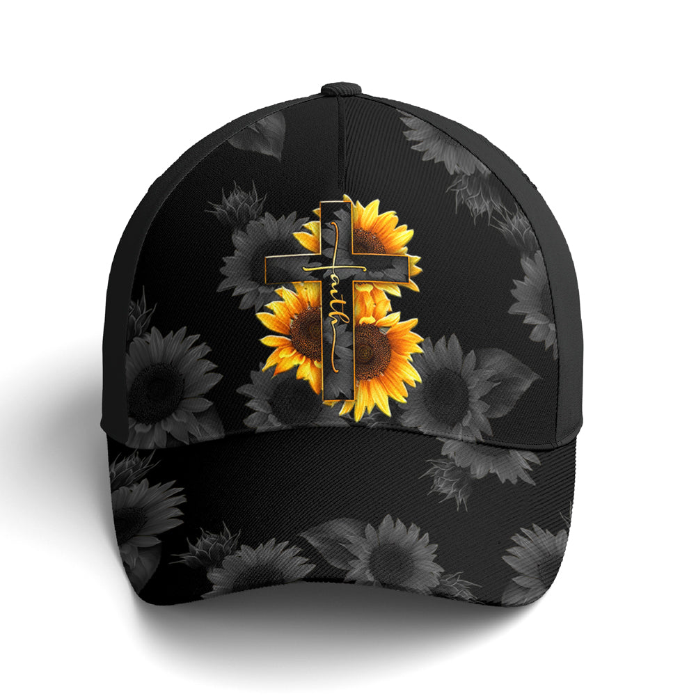 Sunflower Faith Floral Black Baseball Cap
