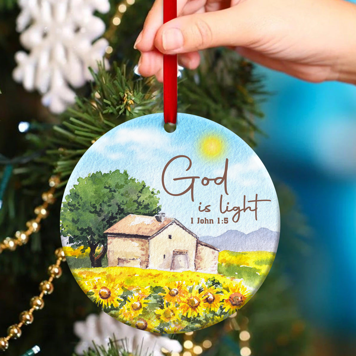 Sunflower Field Ceramic Circle Ornament - Light In The Darkness - Gift For Christmas