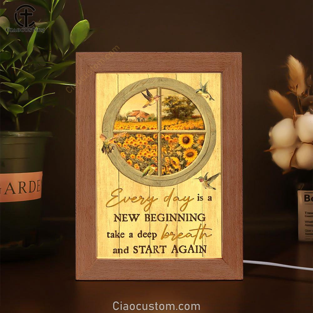 Sunflower Garden, Hummingbirds, Circle Window, Everyday Is A New Beginning Frame Lamp